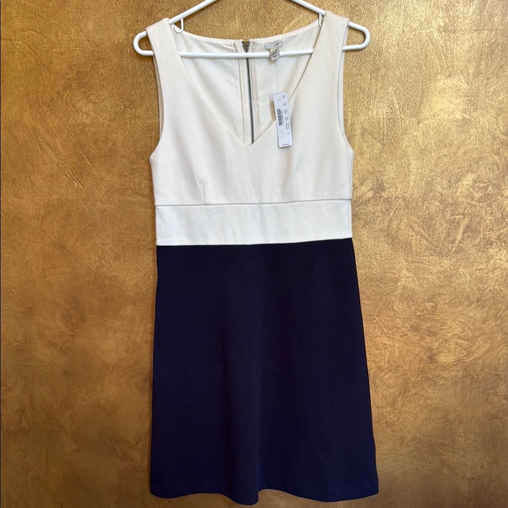 Cream and White Sheath Midi Dress with Scoop Neck